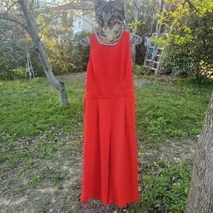 Banana Republic Red-Orange Sleeveless Wide-Leg Jumpsuit